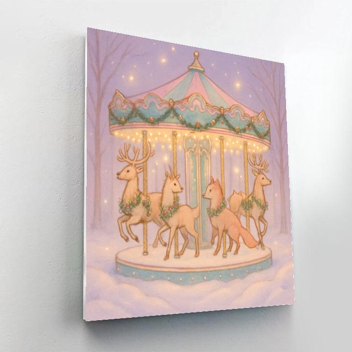 Snowy Carousel Of Woodland Creatures Number painting