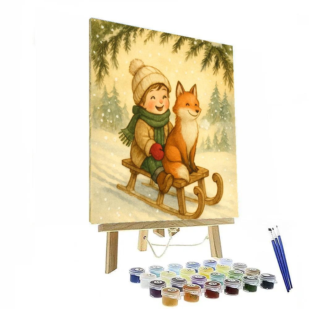 Sledding Fox And Child Paint by numbers kits