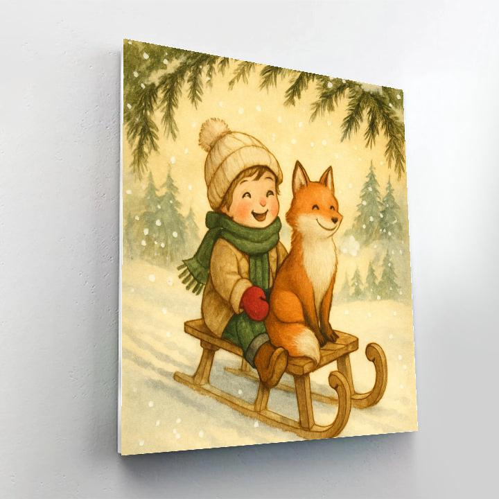 Sledding Fox And Child Paint by numbers kits