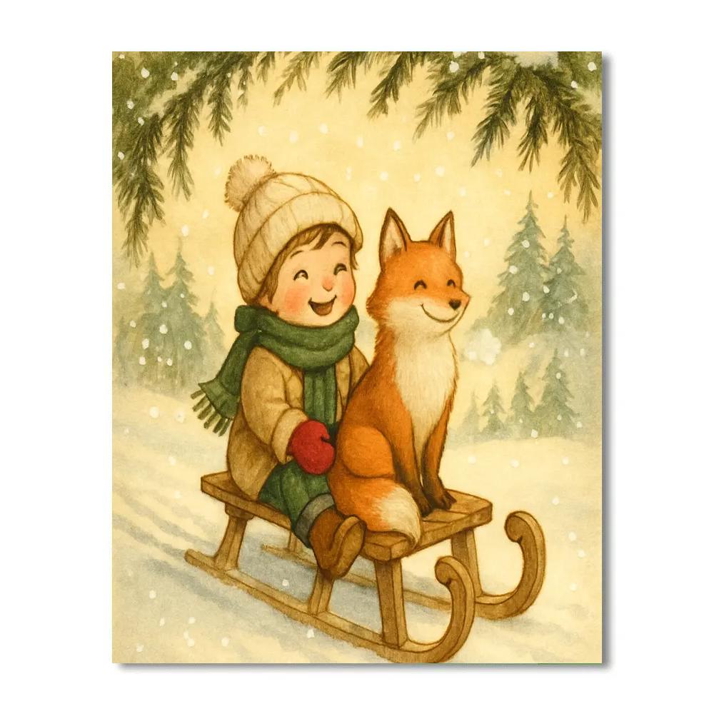 Sledding Fox And Child Paint by numbers kits