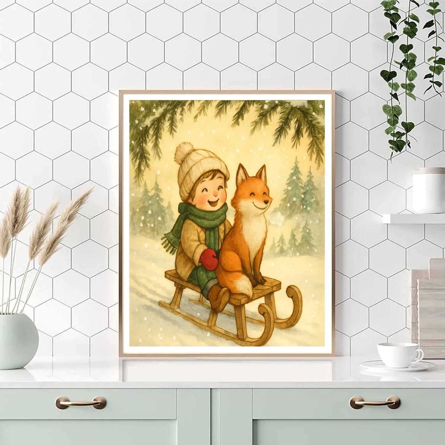 Sledding Fox And Child Paint by numbers kits