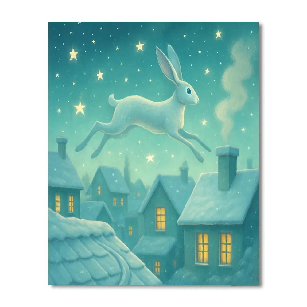 Moon Hare On The Rooftops Paint by numbers art