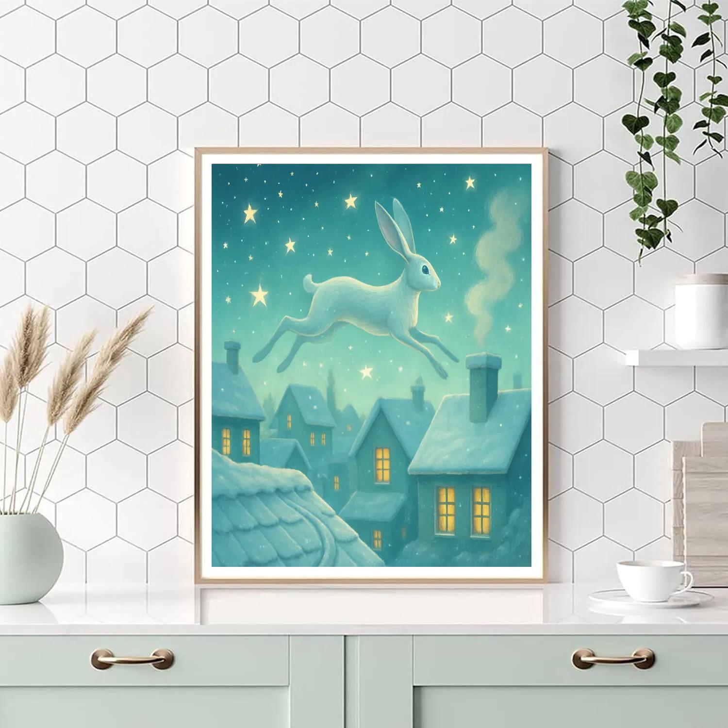 Moon Hare On The Rooftops Paint by numbers art