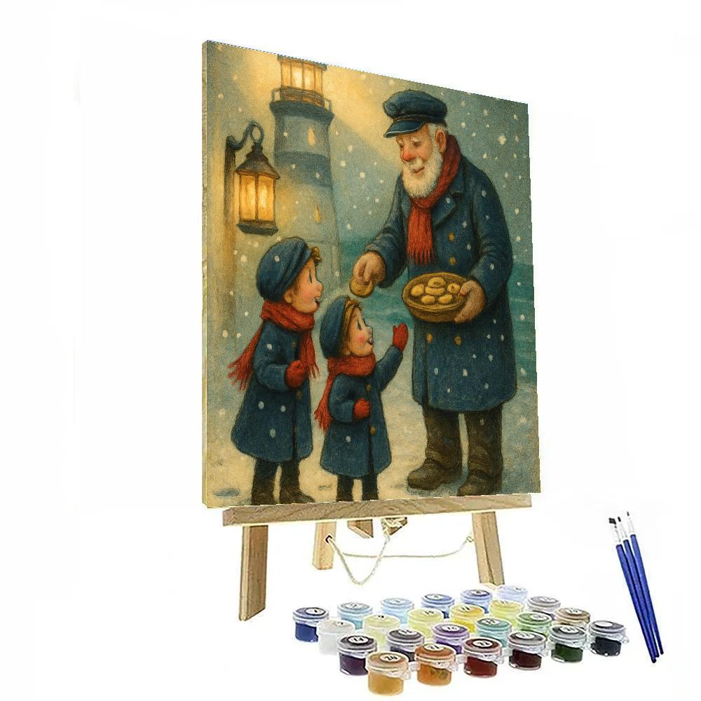 Snowy Lighthouse Cookie Drop painting number kit