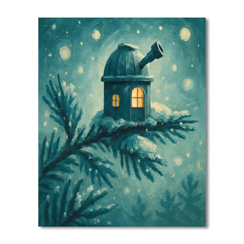 Frosty Pine Needle Observatory painting number kit