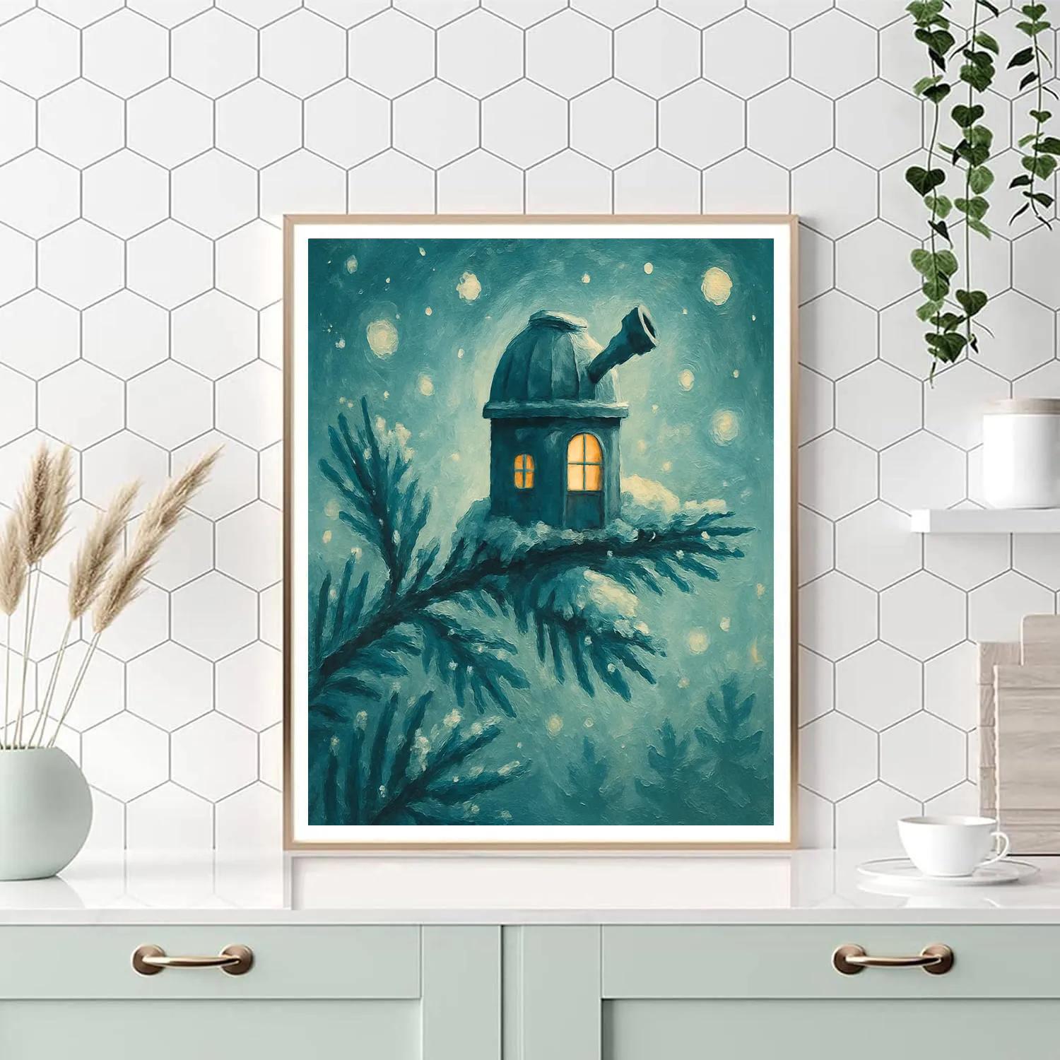 Frosty Pine Needle Observatory painting number kit