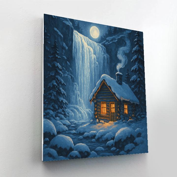 Cabin On The Frozen Waterfall painting number kit