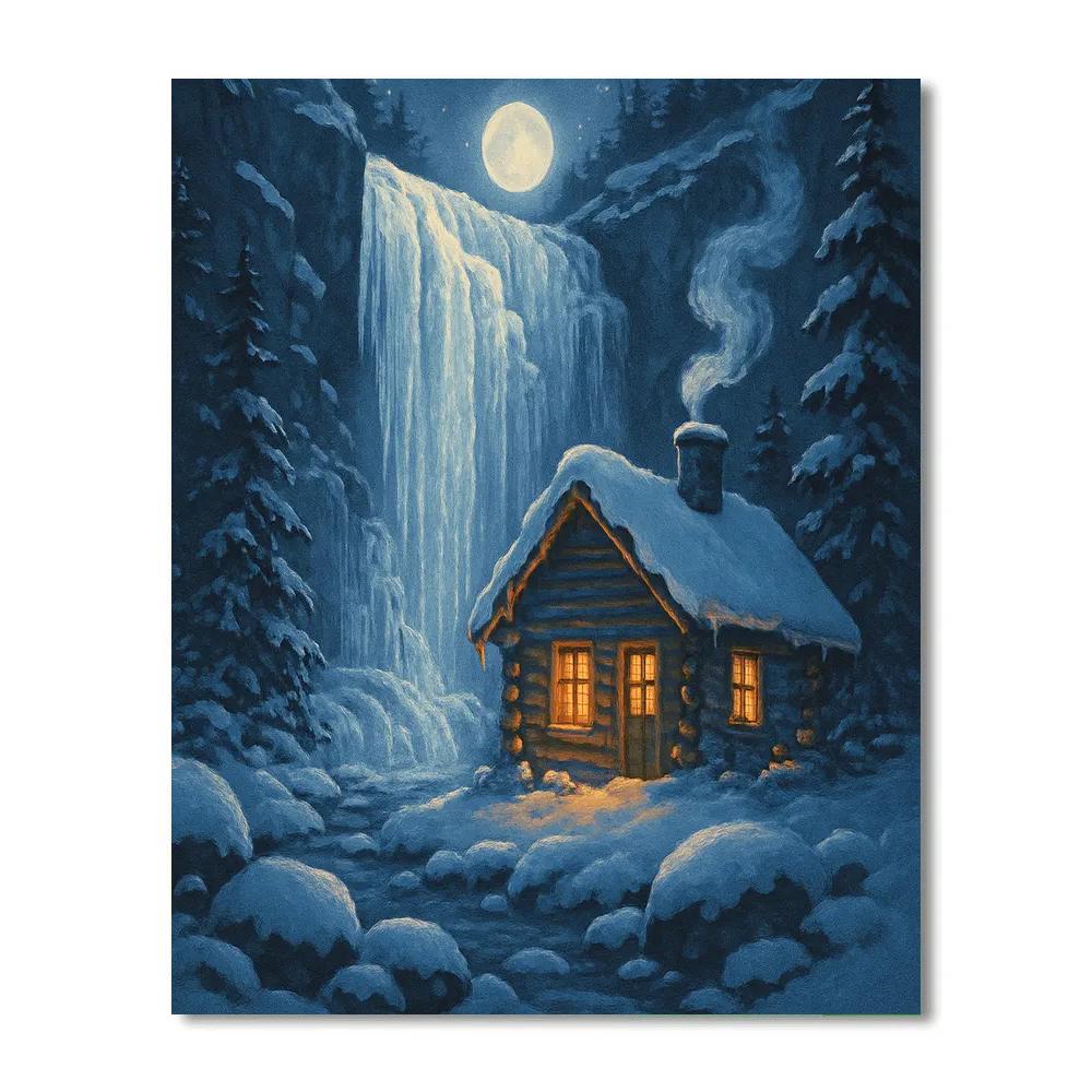 Cabin On The Frozen Waterfall painting number kit