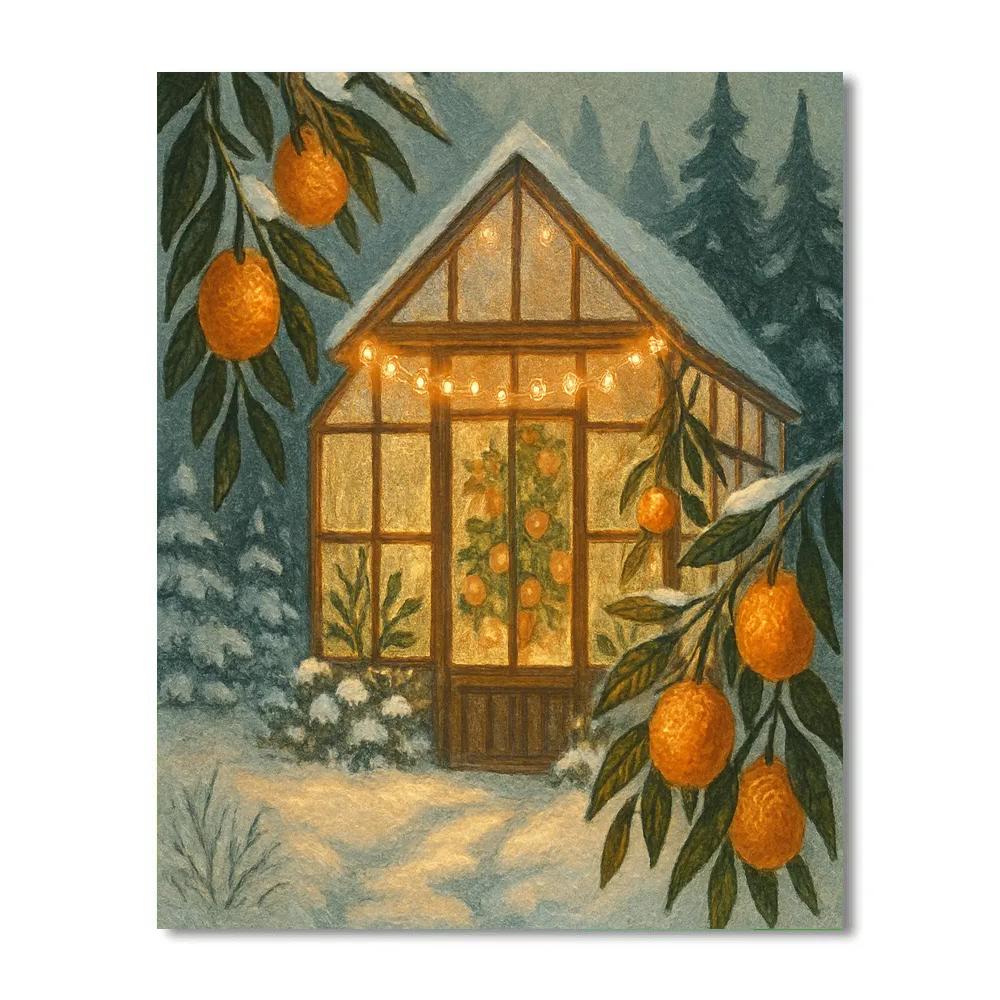 Snowy Greenhouse Citrus Glow Number painting