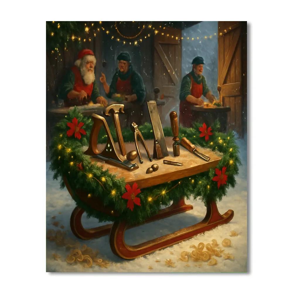 Pine Wreath Sled Workshop Painting by numbers kit