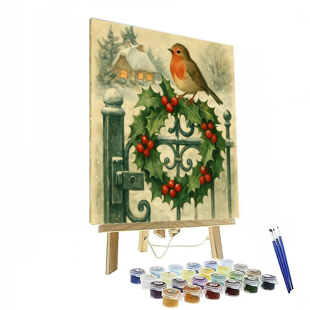 Snow Finch At The Holly Gate paint by numbers