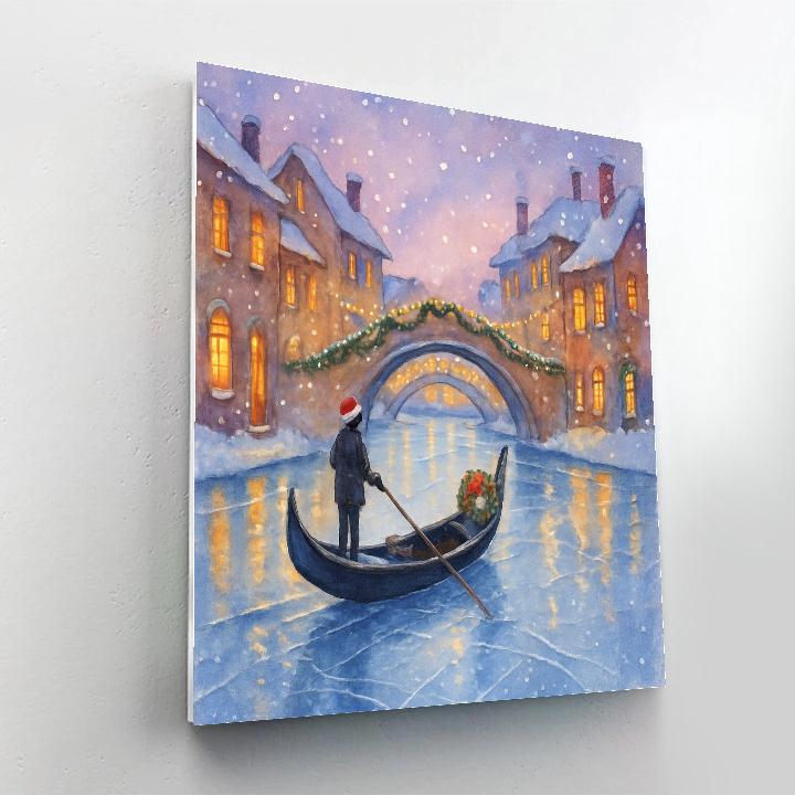 Evergreen Gondola Over Frozen Canal Painting by numbers kit
