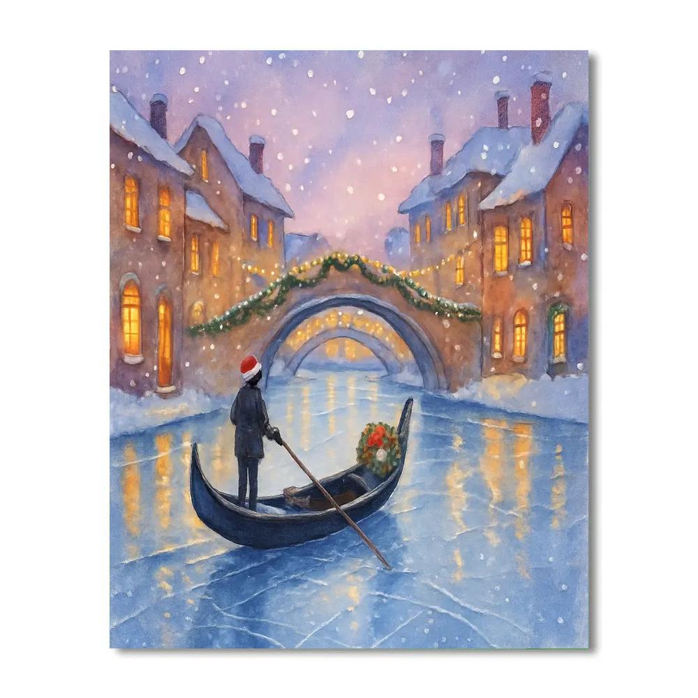 Evergreen Gondola Over Frozen Canal Painting by numbers kit