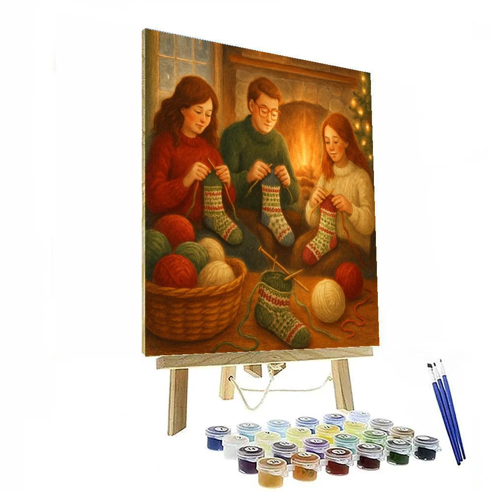 Fireside Sock Knitting Circle Painting by numbers kit