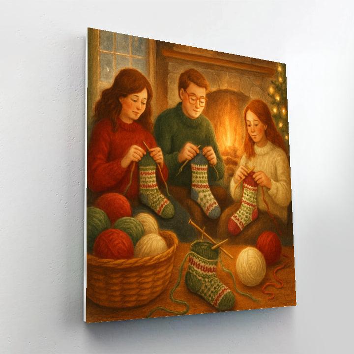 Fireside Sock Knitting Circle Painting by numbers kit