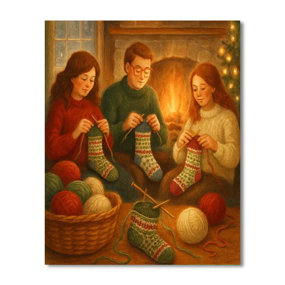 Fireside Sock Knitting Circle Painting by numbers kit