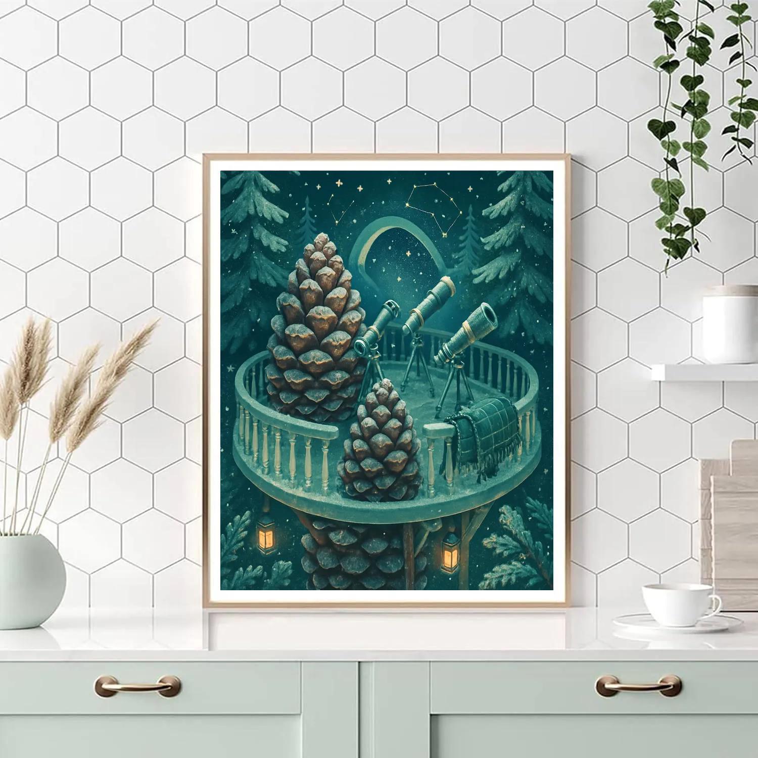 Skylit Pinecone Observatory Deck Number painting