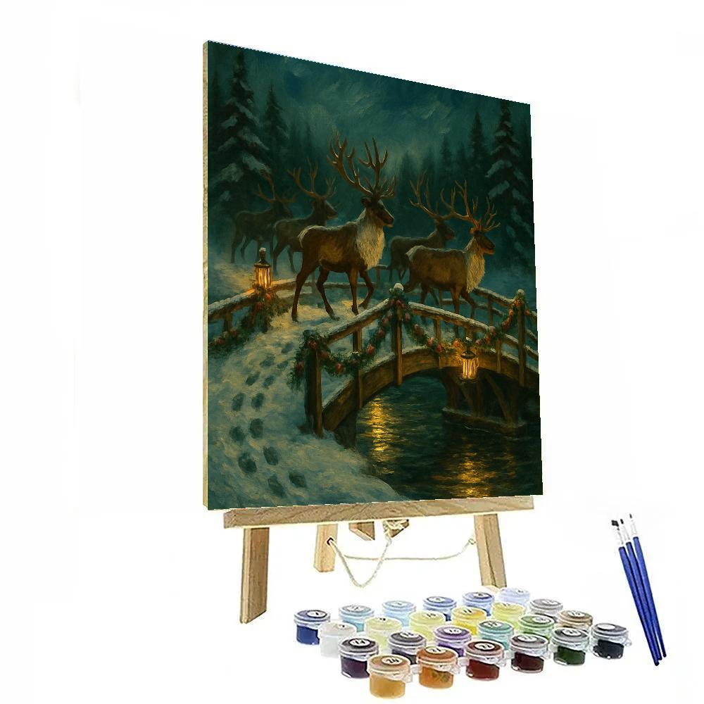Reindeer Bridge Snow Crossing Paint by numbers art