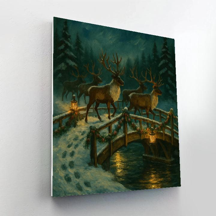 Reindeer Bridge Snow Crossing Paint by numbers art