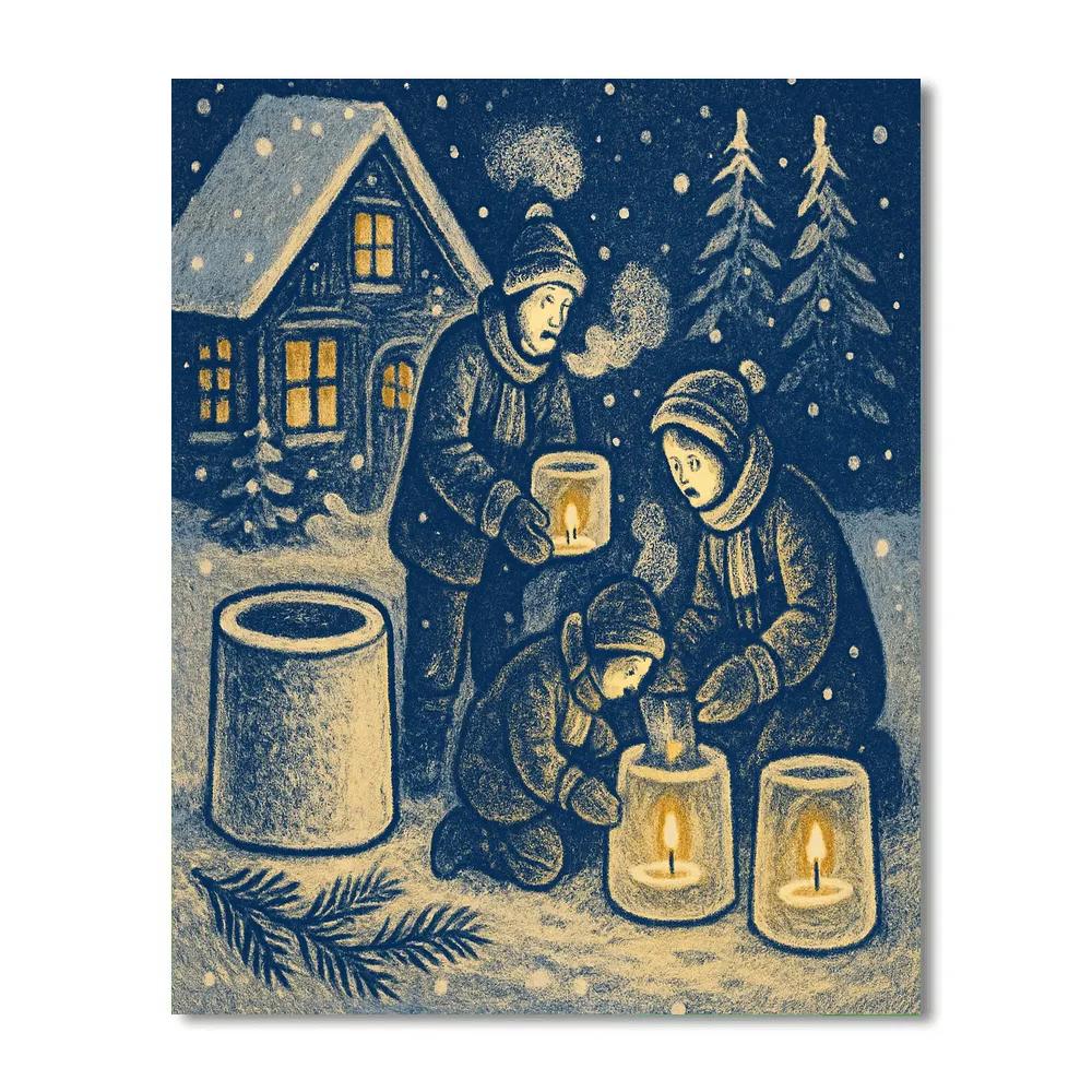 Starlit Cottage Ice Lantern Craft Number painting
