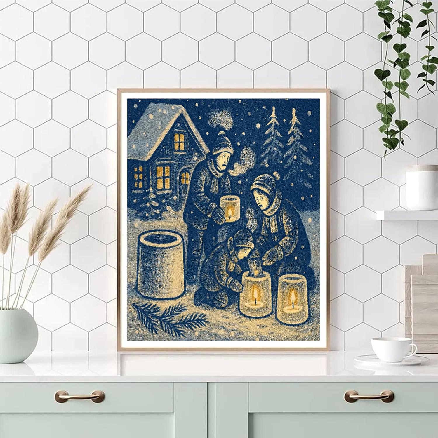 Starlit Cottage Ice Lantern Craft Number painting