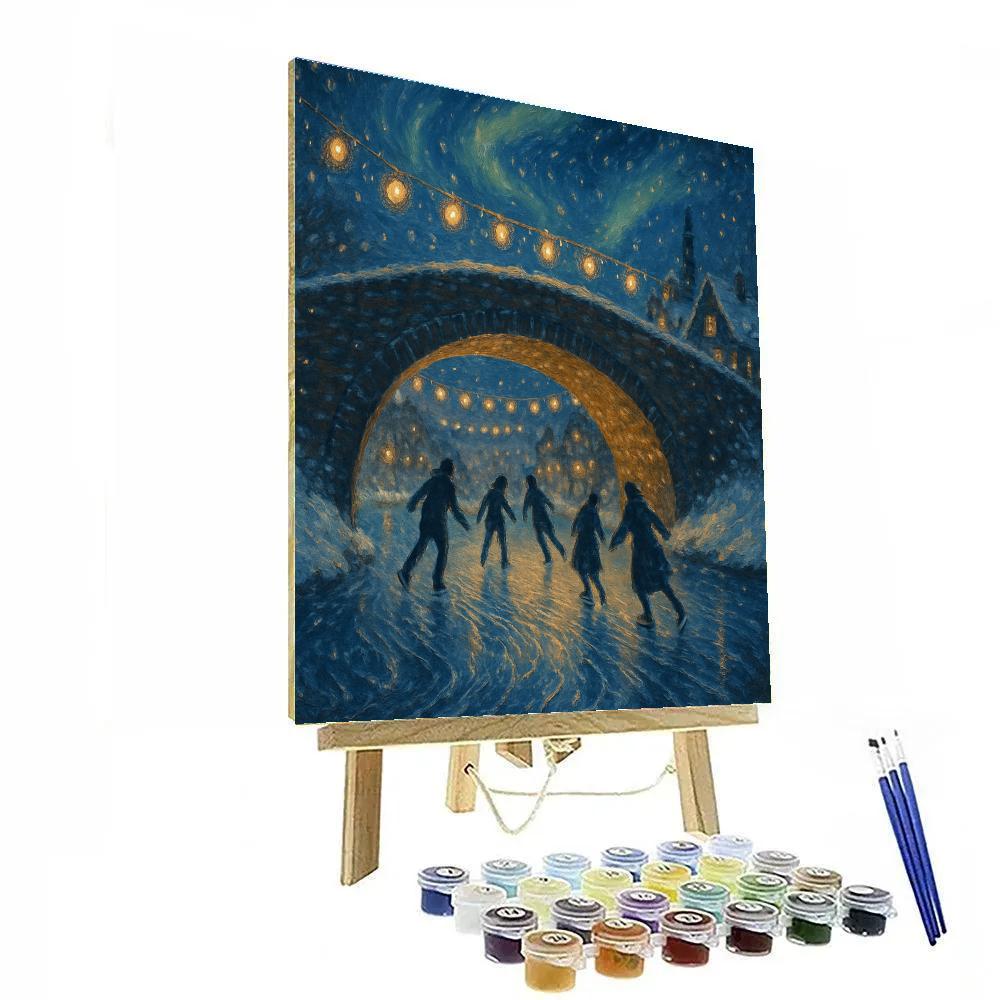 Frost Bridge Lantern Skaters paint by number