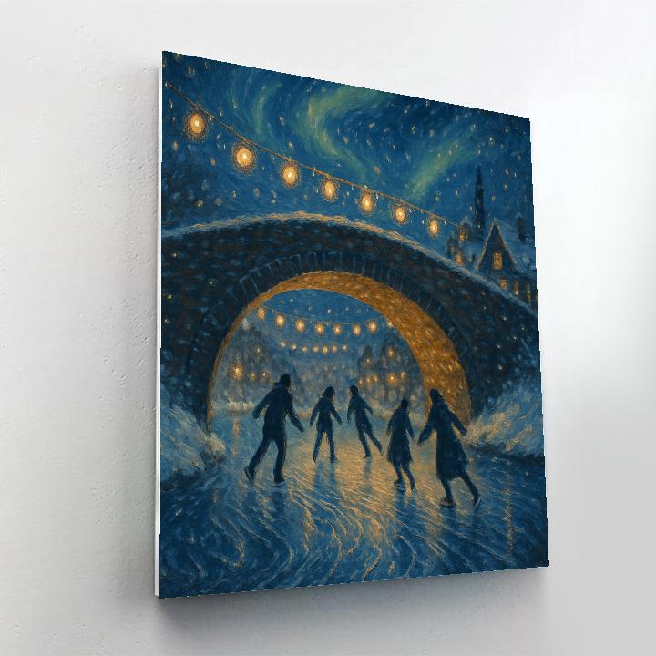 Frost Bridge Lantern Skaters paint by number