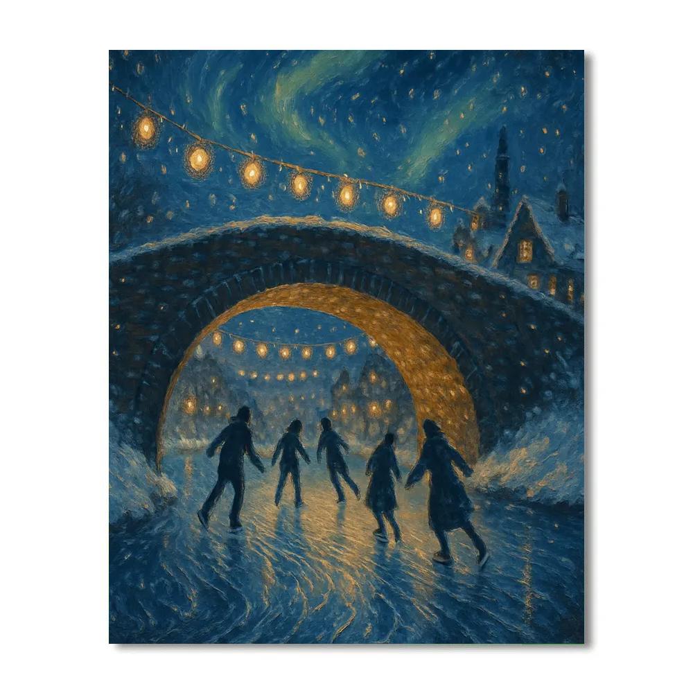 Frost Bridge Lantern Skaters paint by number