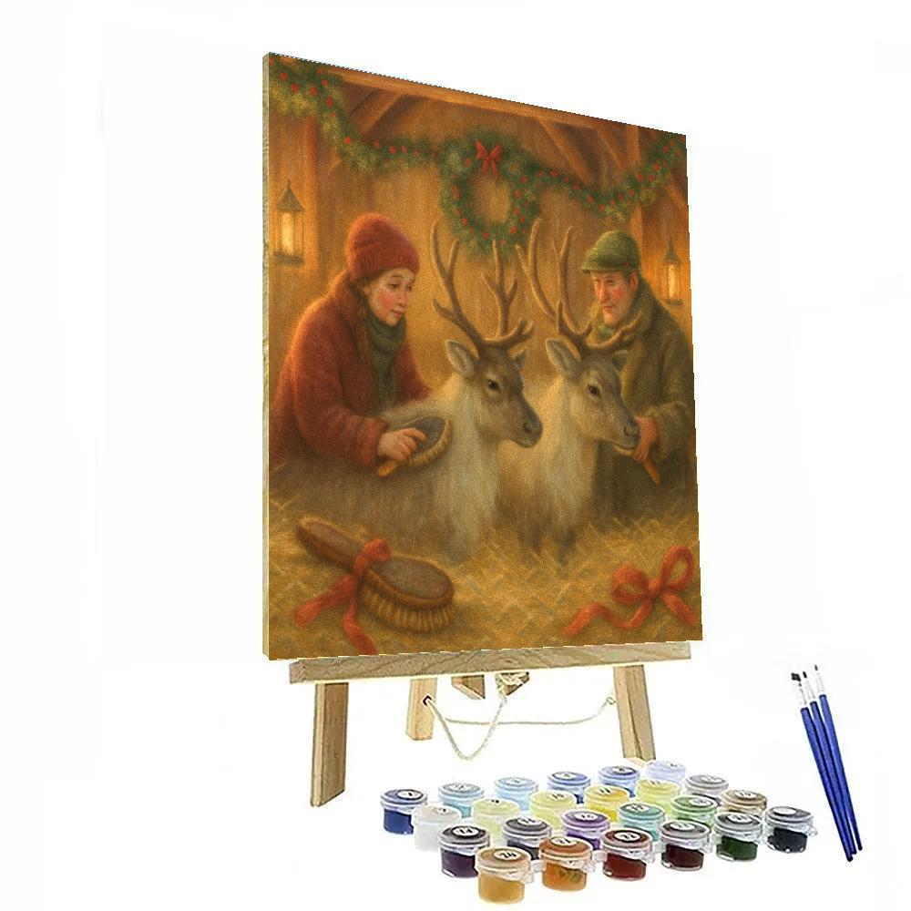 Candlelit Reindeer Barn Grooming Number painting