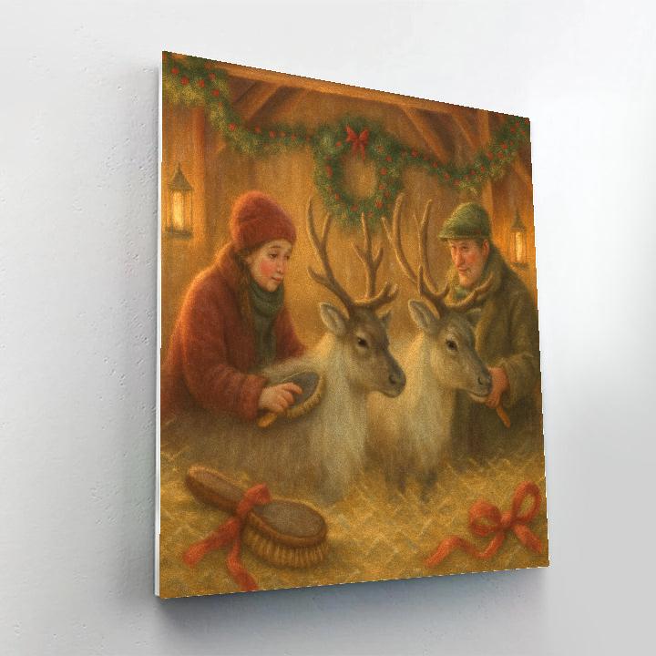 Candlelit Reindeer Barn Grooming Number painting