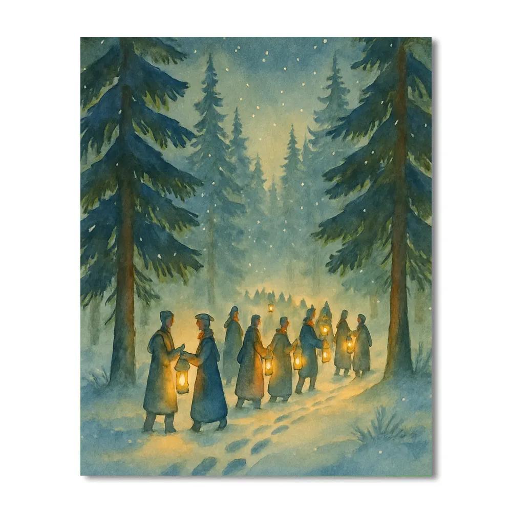 Winter Pines Lantern Snow Parade DIY paint by numbers
