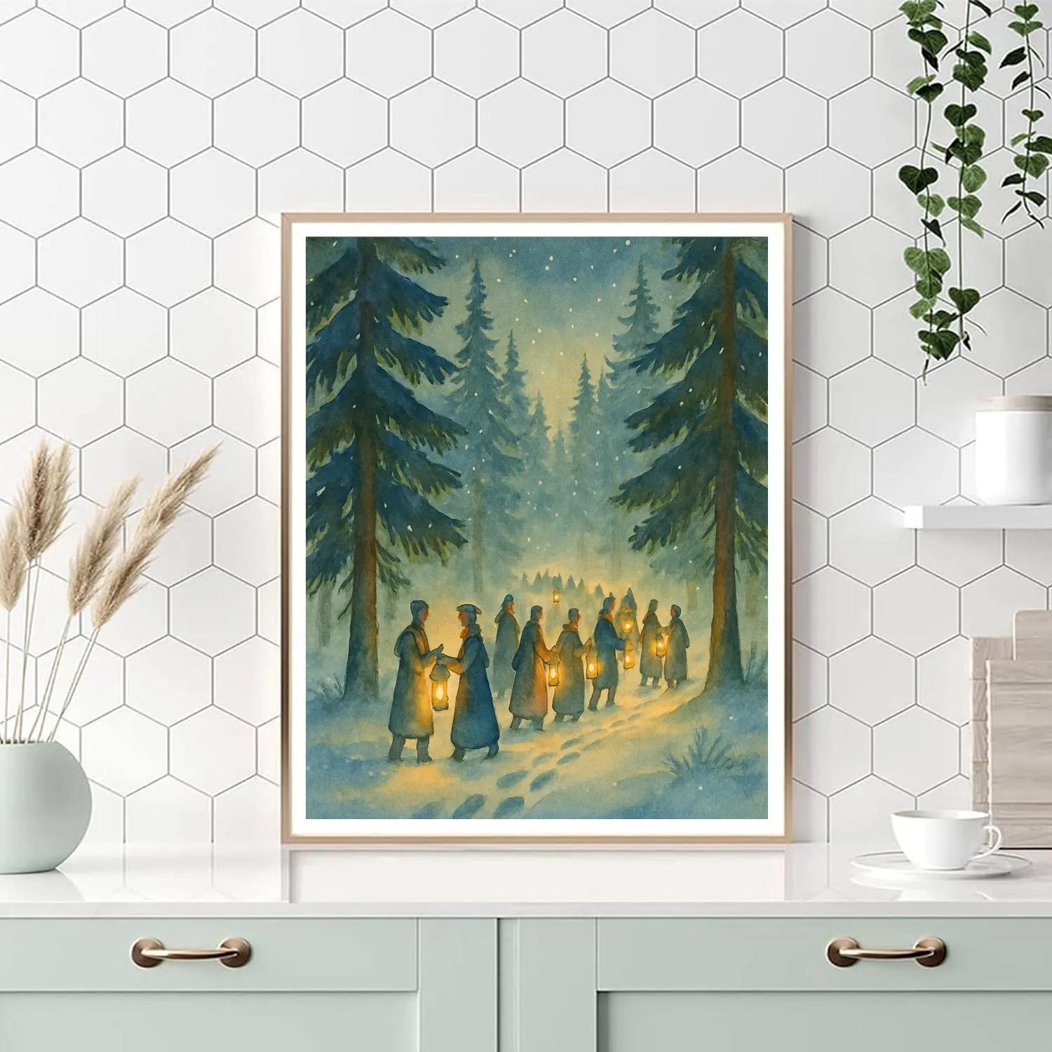 Winter Pines Lantern Snow Parade DIY paint by numbers