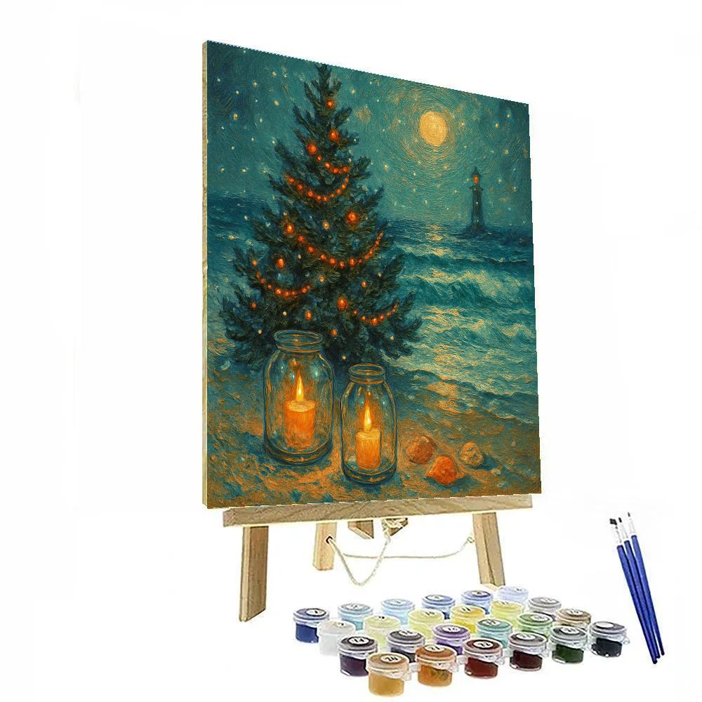 Seaside Fir Tree Candle Night paint by number