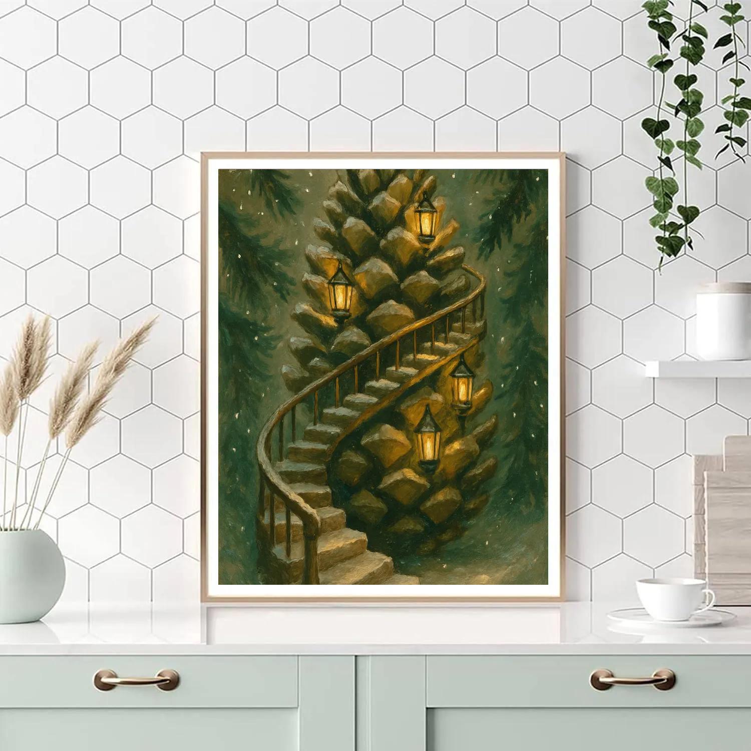 Pinecone Lantern Spiral Stair Painting by numbers kit