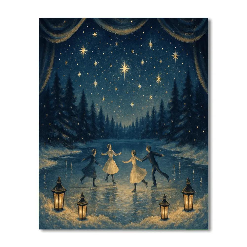 Starlit Lake Snow Theater Skates Painting by numbers kit