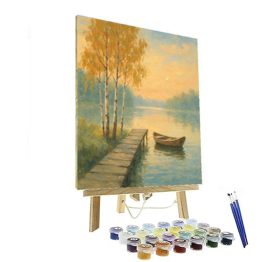 Sunrise Stillness By The Birch Pier paint by numbers