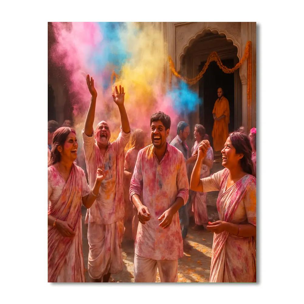 Holi Morning In Vrindavan Courtyard DIY paint by numbers