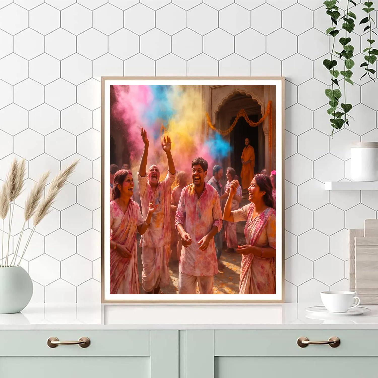 Holi Morning In Vrindavan Courtyard DIY paint by numbers