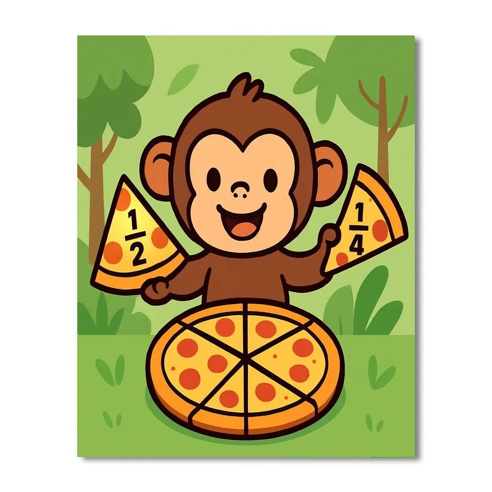 Jungle Fractions With Monkey And Pizza paint by color