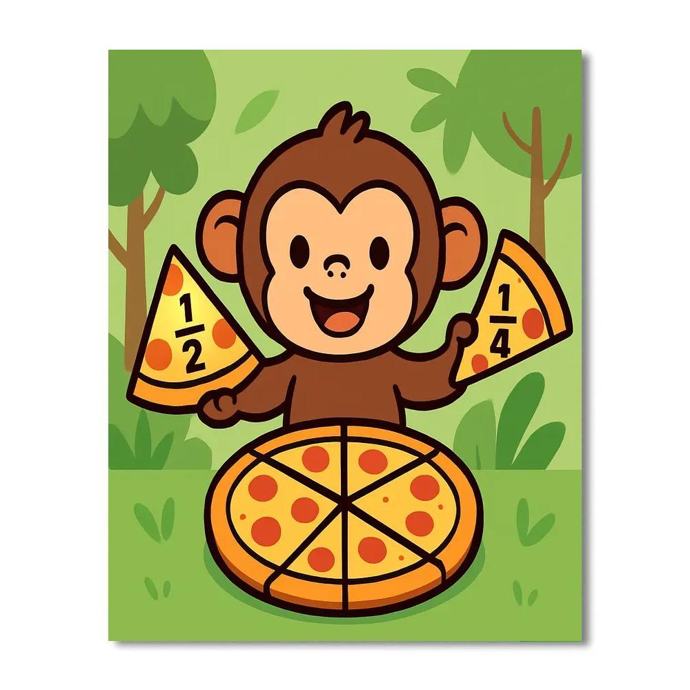 Jungle Fractions With Monkey And Pizza paint by color