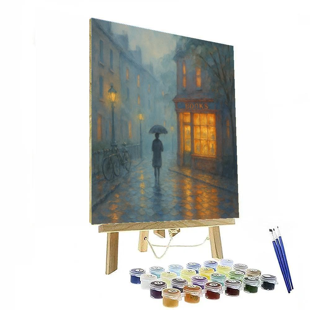 Rainlit Corner Bookshop Lane Paint by numbers kits