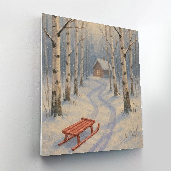 Crimson Sledge Through Birch Hollow paint by number