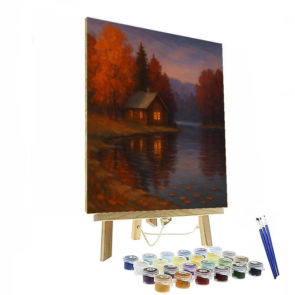 Autumn Cabin Reflections At Evening Paint by numbers art