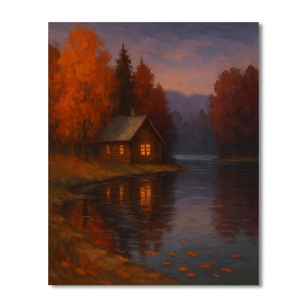 Autumn Cabin Reflections At Evening Paint by numbers art