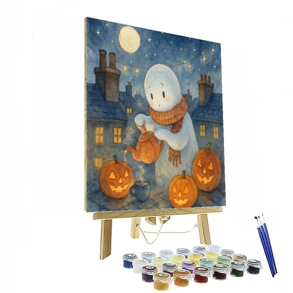 Ghost Tea Party On The Rooftop Numbered painting kits