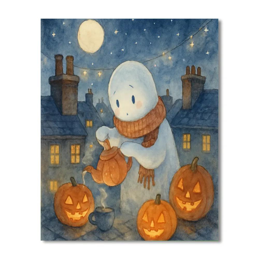 Ghost Tea Party On The Rooftop Numbered painting kits