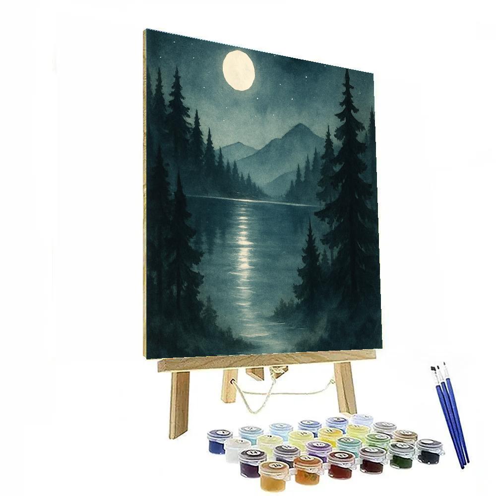 Moonlit Pines Over Glassy Water paint by numbers