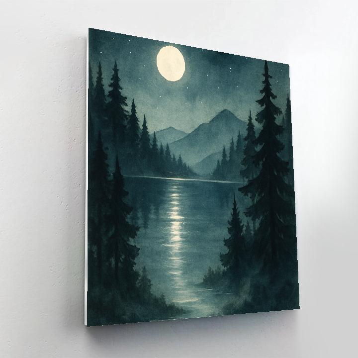Moonlit Pines Over Glassy Water paint by numbers