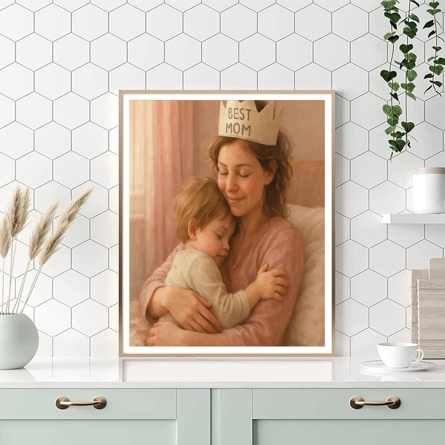 Morning Cuddles Mothers Day Portrait Paint by numbers art