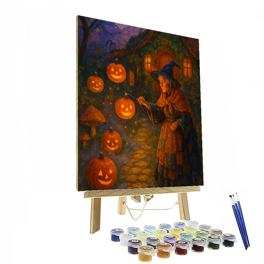 Witch Cottage Lantern Garden paint by numbers
